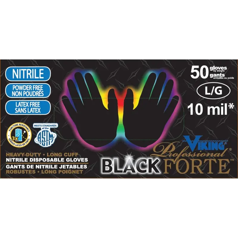Viking Professional Black Forte Disposable Nitrile Gloves – Powder-Free, Chemical-Resistant, Model 34606