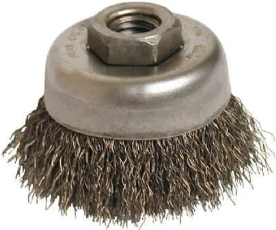 Weiler Crimped Wire Cup Brush – 3″, .014″ Wire, 5/8″ Arbor (307199)