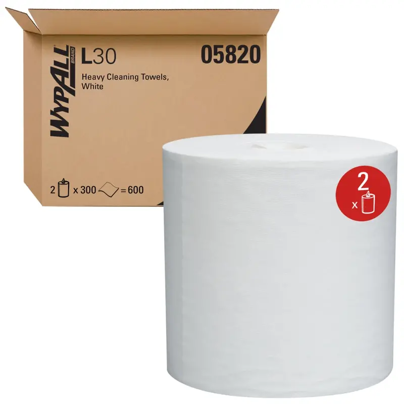 WypAll GeneralClean L30 Heavy-Duty Towels – Center-Pull Rolls (2-Roll Case), Model 05820
