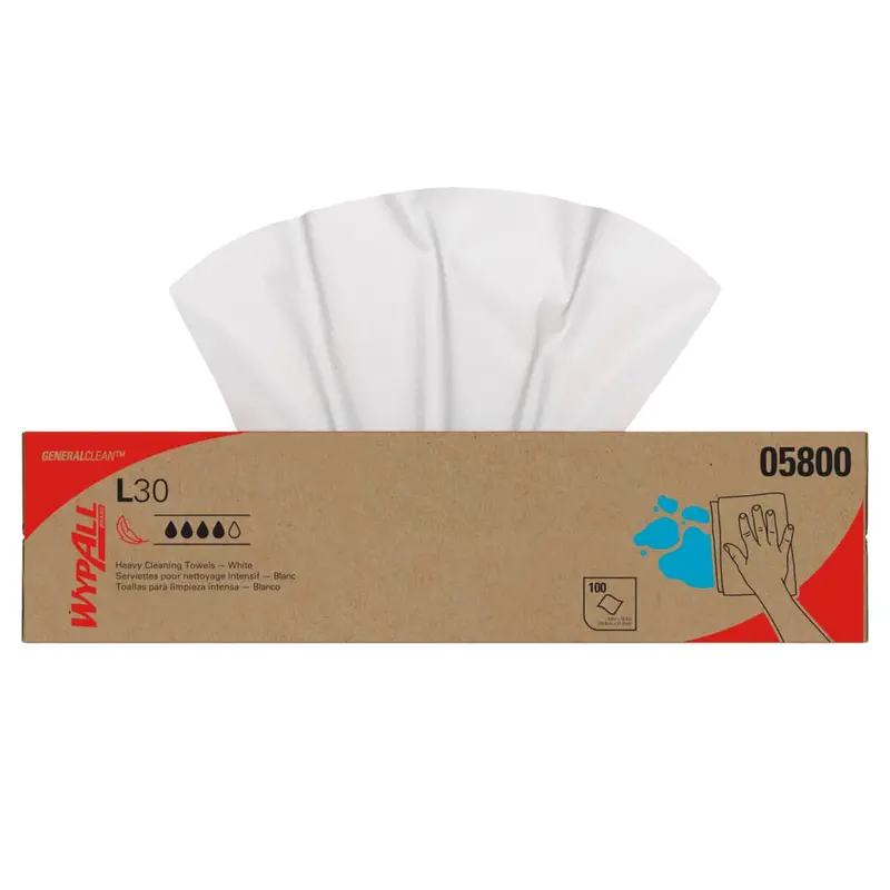 WypAll GeneralClean L30 Heavy-Duty Wipers – Pop-Up Dispenser Box (8-Box Case), Model 05800