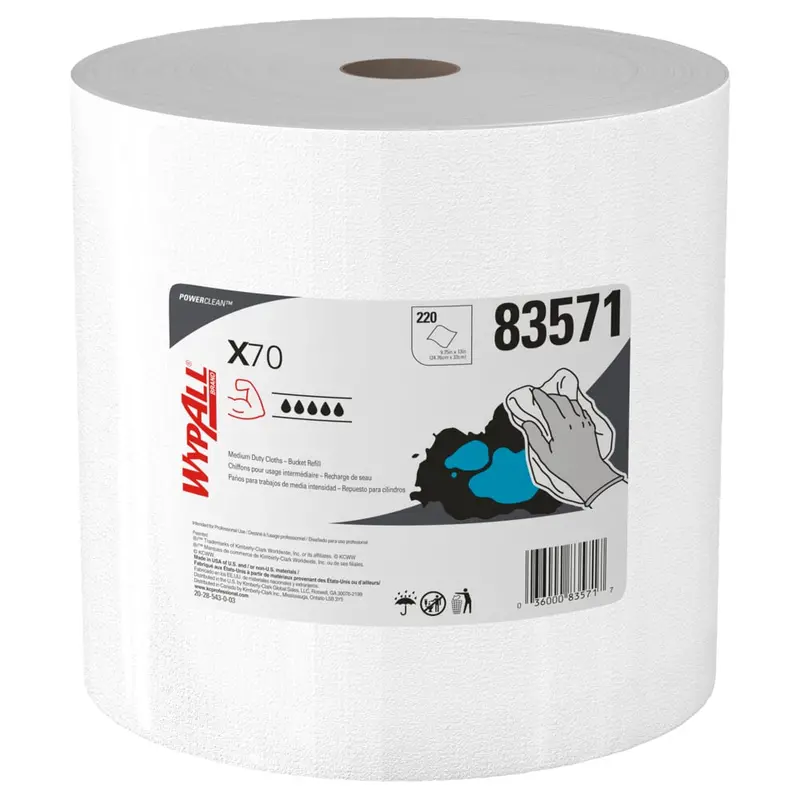 WypAll® X70 Power Clean Cloths – Medium-Duty Wipers, 3-Roll Refill Case (83571)