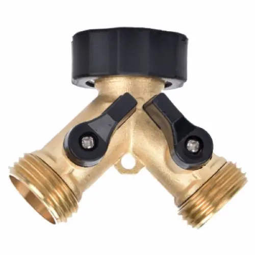 Zhejiang 30008 Dual-Outlet Brass Faucet Coupler with Individual Shut-Off Controls (Pack of 2)