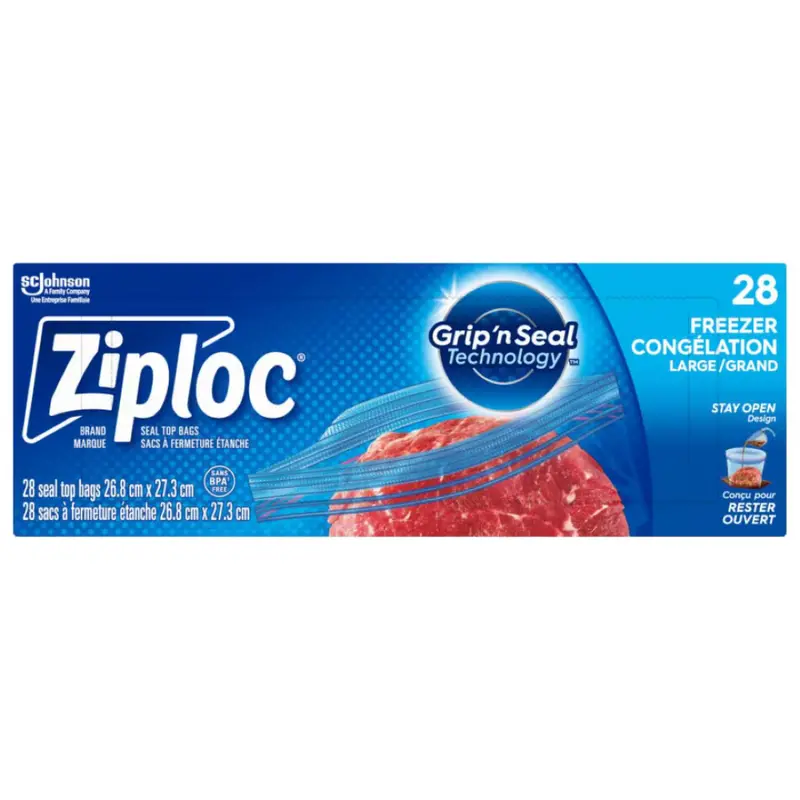 Ziploc Large Freezer Bags – Frost-Resistant, 28-Count Pack, 350794