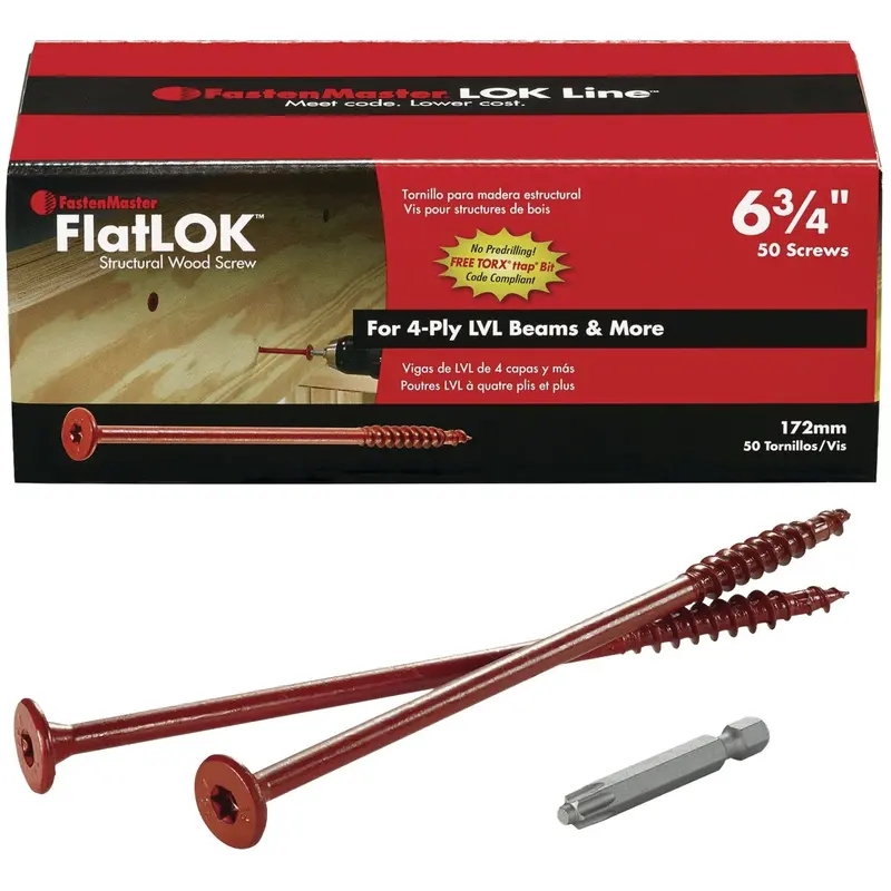 Fastenmaster Flatlok 6-3/4" Structural Wood Screw – Engineered For Heavy-Duty Framing (50-Pack) 1