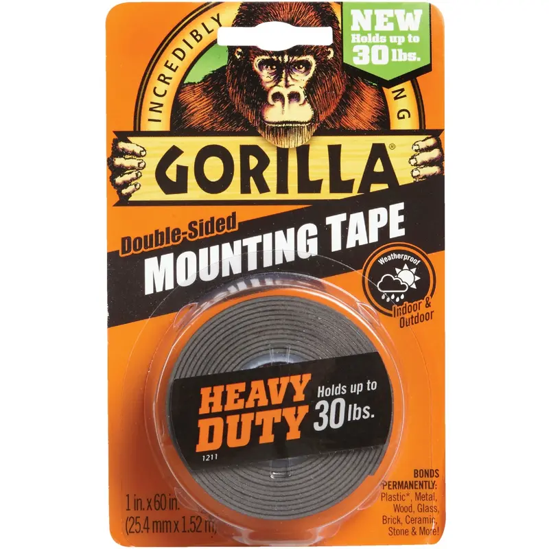 Gorilla Heavy-Duty Double-Sided Mounting Tape — 1" X 60", 30-Lb Holding Power, Black 1