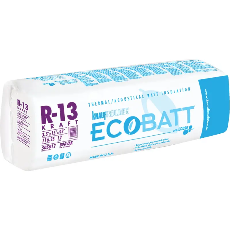 Knauf R-13 Kraft-Faced Fiberglass Insulation Batt – 15" X 93", 12-Pack 1