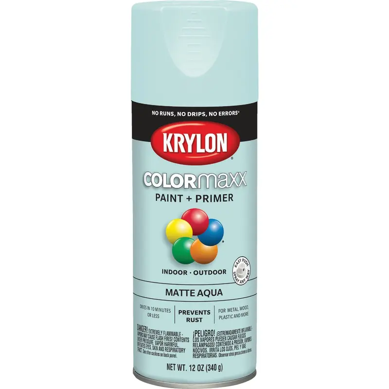 Krylon Colormaxx Aqua Matte Spray Paint + Primer – 12 Oz Can 1