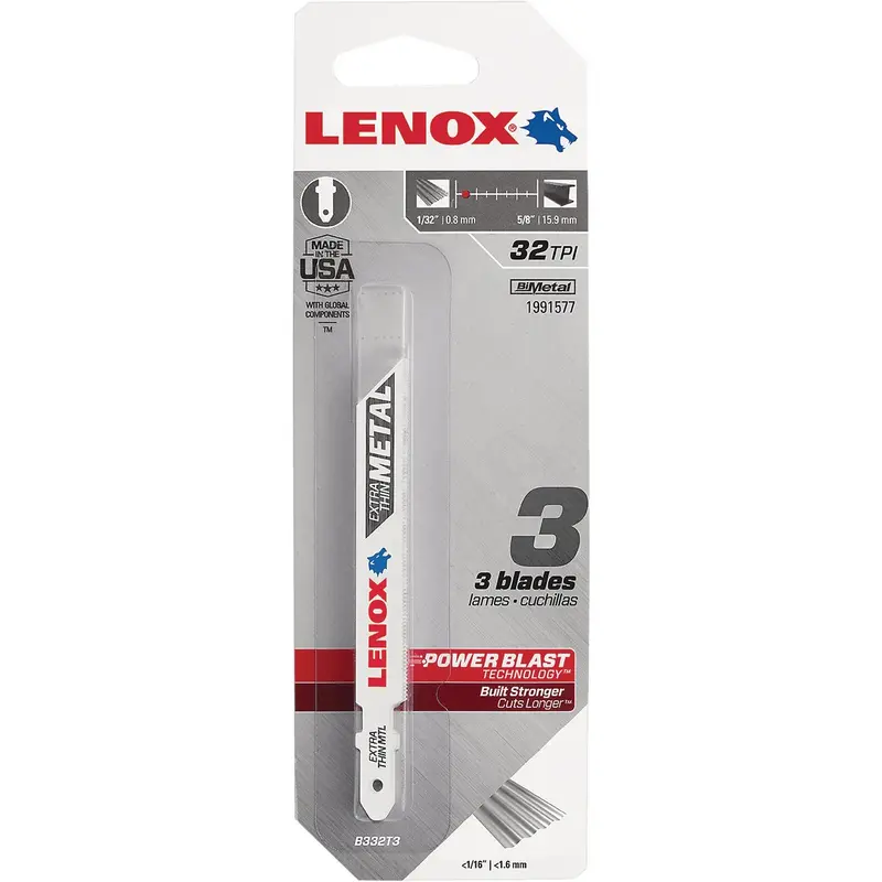 Lenox T-Shank Jig Saw Blade Set: 3-5/8" X 32 Tpi Bi-Metal, Extra-Thin Metal Cutting (3-Pack) 1