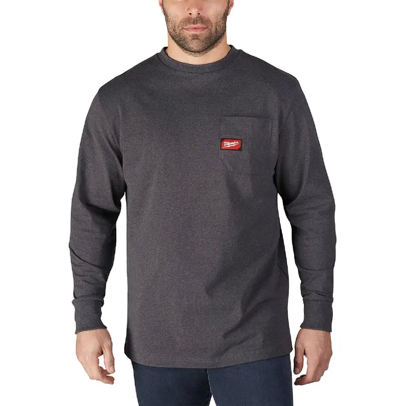 Milwaukee Men'S Heavy-Duty Long-Sleeve Work Shirt – Gray, With Utility Pockets 1
