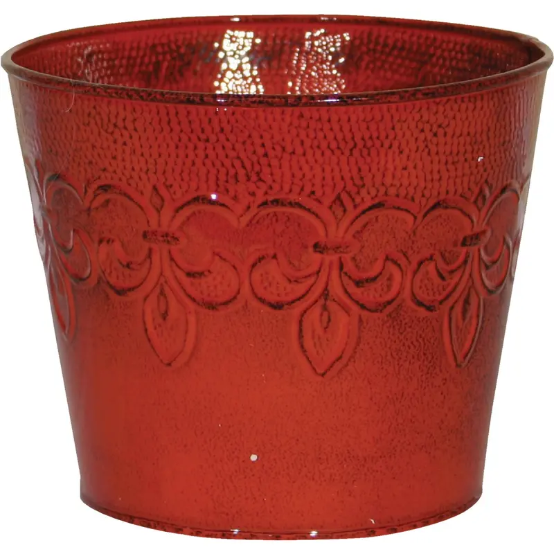 Robert Allen Cayenne Red Metal Planter – 4-Inch Fleur-De-Lis Design 1