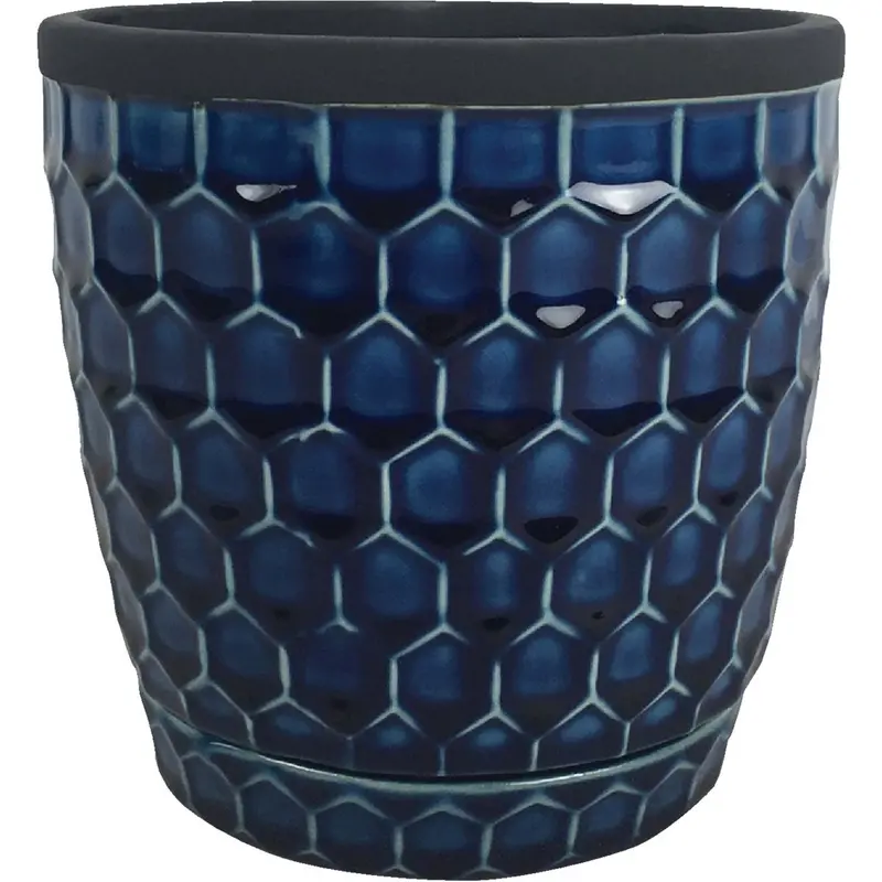 Southern Patio Blue Cobalt Clay Honeycomb Planter – 6-Inch Diameter Ceramic Pot 1